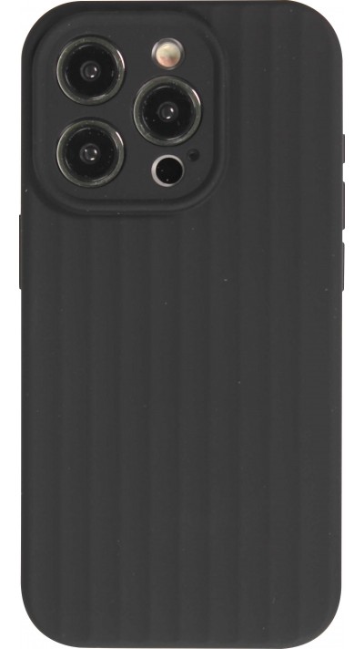 iPhone 15 Pro Max Case Hülle - Mattes Soft-Touch-Silikon mit Relieflinien - Schwarz