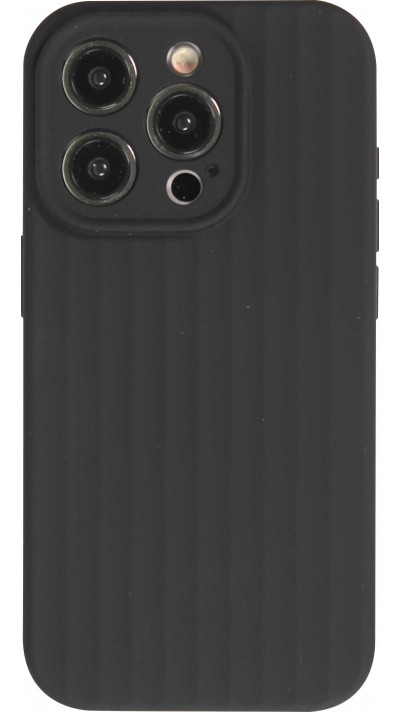 Coque iPhone 14 Pro Max - Silicone mat soft touch avec lignes en relief  - Noir
