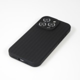 Coque iPhone 14 Pro Max - Silicone mat soft touch avec lignes en relief  - Noir