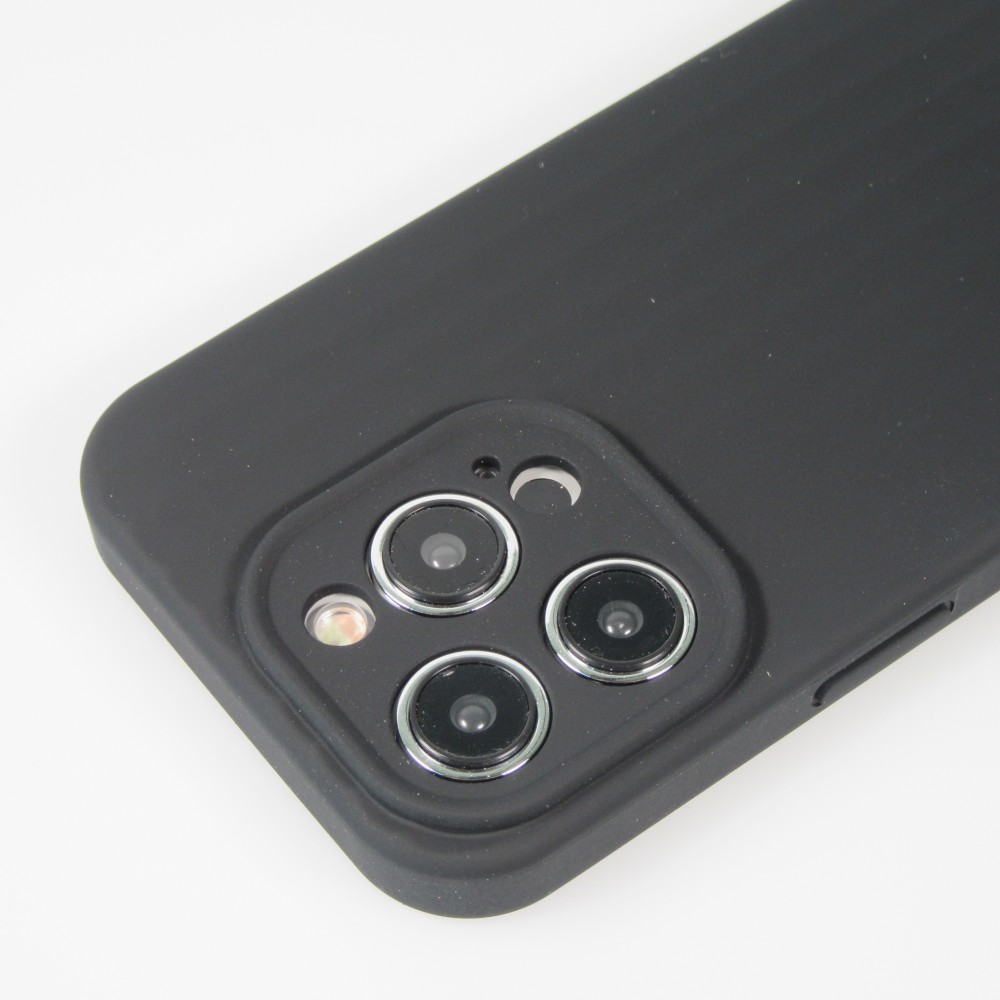 Coque iPhone 14 Pro Max - Silicone mat soft touch avec lignes en relief  - Noir
