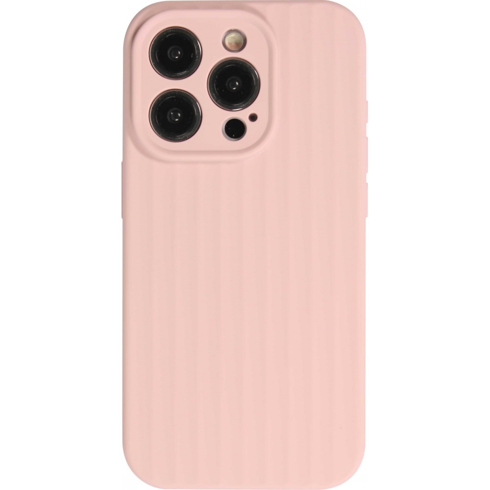 iPhone 15 Pro Max Case Hülle - Mattes Soft-Touch-Silikon mit Relieflinien - Rosa