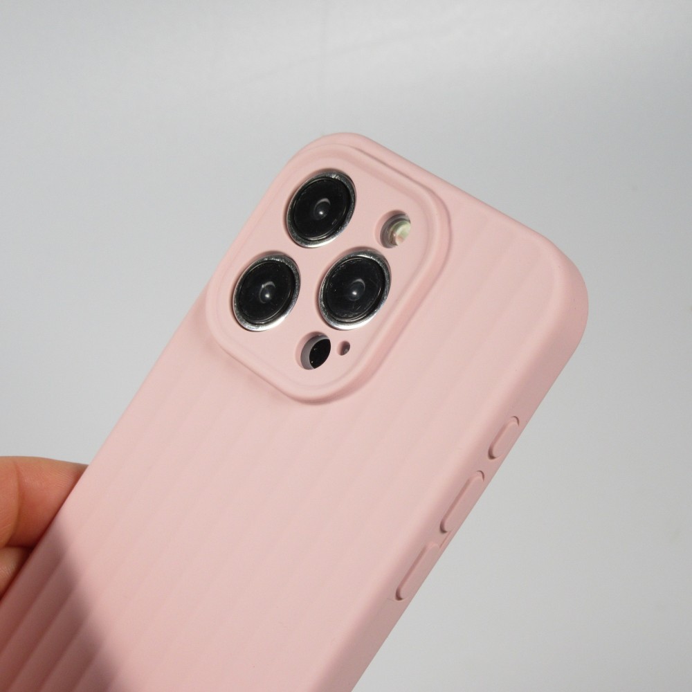 iPhone 15 Pro Max Case Hülle - Mattes Soft-Touch-Silikon mit Relieflinien - Rosa