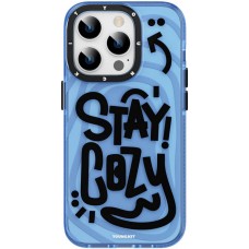 iPhone 14 Pro Case H&uuml;lle - Youngkit Happy Mood Glossy Case Stay Cozy - Blau