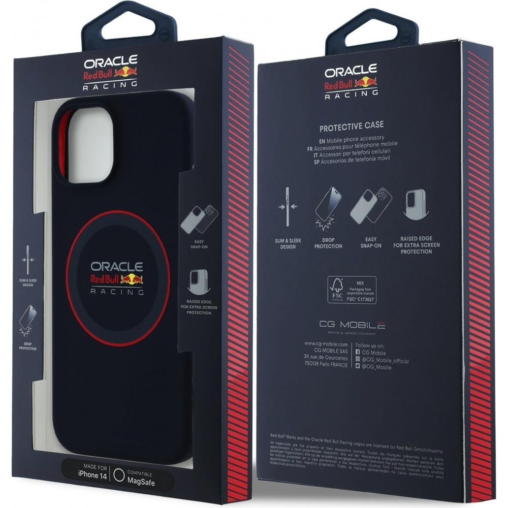 iPhone 14 Case Hülle - Red Bull Racing MagSafe Silikonhülle mit rotem Ring - Marineblau