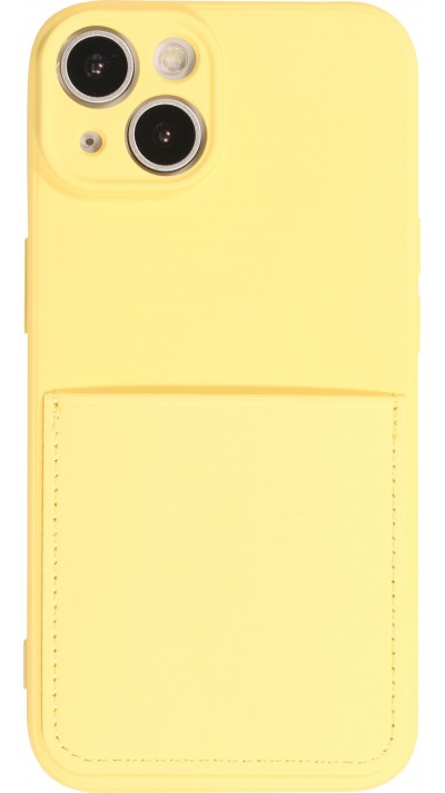 iPhone 14 Plus Case Hülle - Glattes Silikon mit Kartenfach & extra Kameraschutz - Gelb