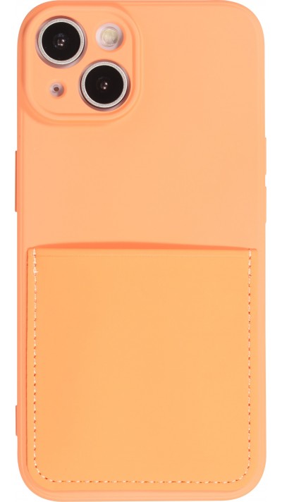 iPhone 14 Plus Case Hülle - Glattes Silikon mit Kartenfach & extra Kameraschutz - Orange