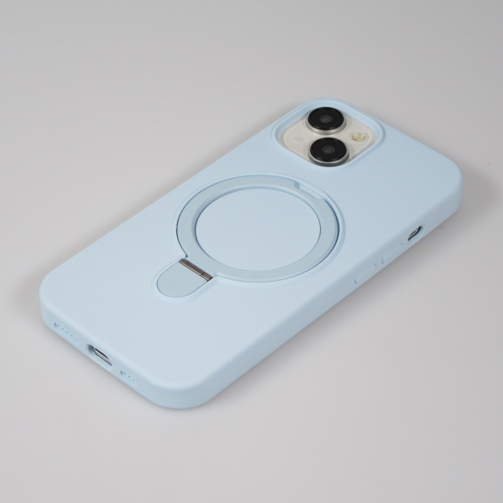 iPhone 14 Case H&uuml;lle - Silikon matt MagSafe mit Haltering - Hellblau