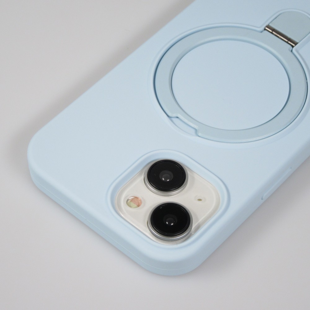 iPhone 14 Case H&uuml;lle - Silikon matt MagSafe mit Haltering - Hellblau