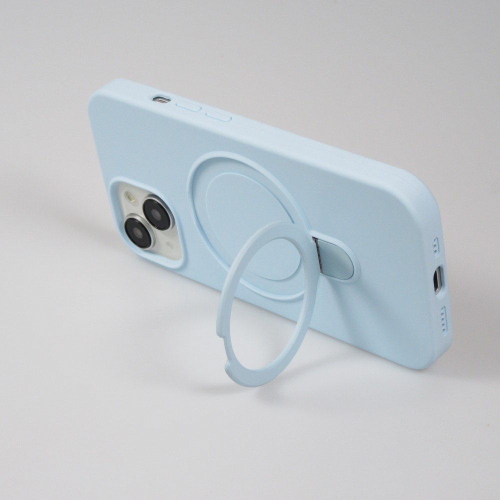 iPhone 14 Case H&uuml;lle - Silikon matt MagSafe mit Haltering - Hellblau