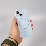 iPhone 14 Case H&uuml;lle - Silikon matt MagSafe mit Haltering - Hellblau