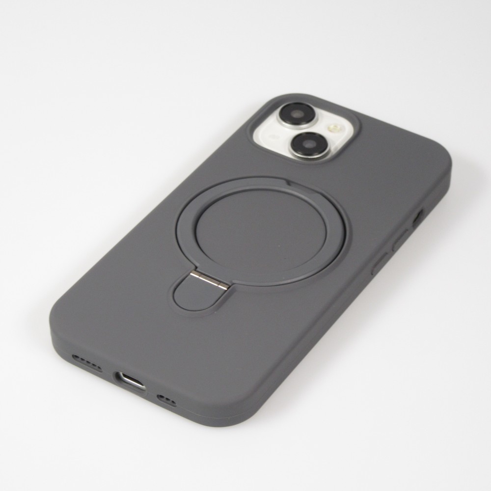 iPhone 14 Case H&uuml;lle - Silikon matt MagSafe mit Haltering - Grau