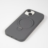 iPhone 14 Case H&uuml;lle - Silikon matt MagSafe mit Haltering - Grau