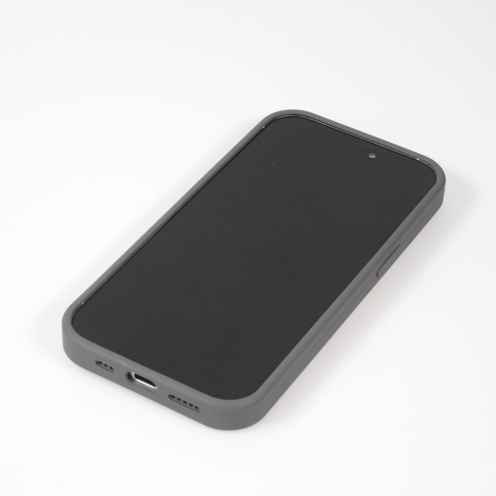 iPhone 14 Case H&uuml;lle - Silikon matt MagSafe mit Haltering - Grau