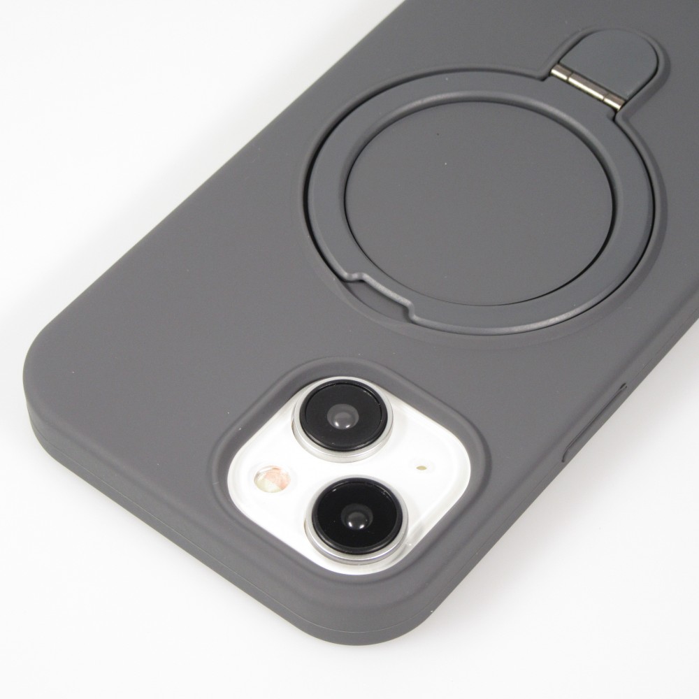 iPhone 14 Case H&uuml;lle - Silikon matt MagSafe mit Haltering - Grau