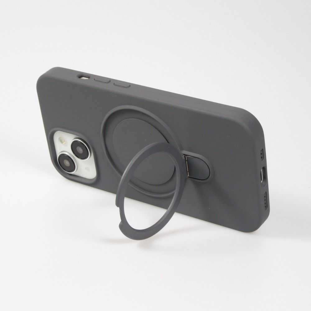 iPhone 14 Case H&uuml;lle - Silikon matt MagSafe mit Haltering - Grau