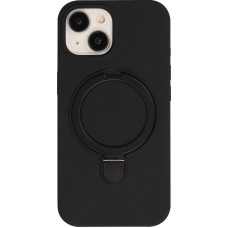 iPhone 14 Case H&uuml;lle - Silikon matt MagSafe mit Haltering - Schwarz
