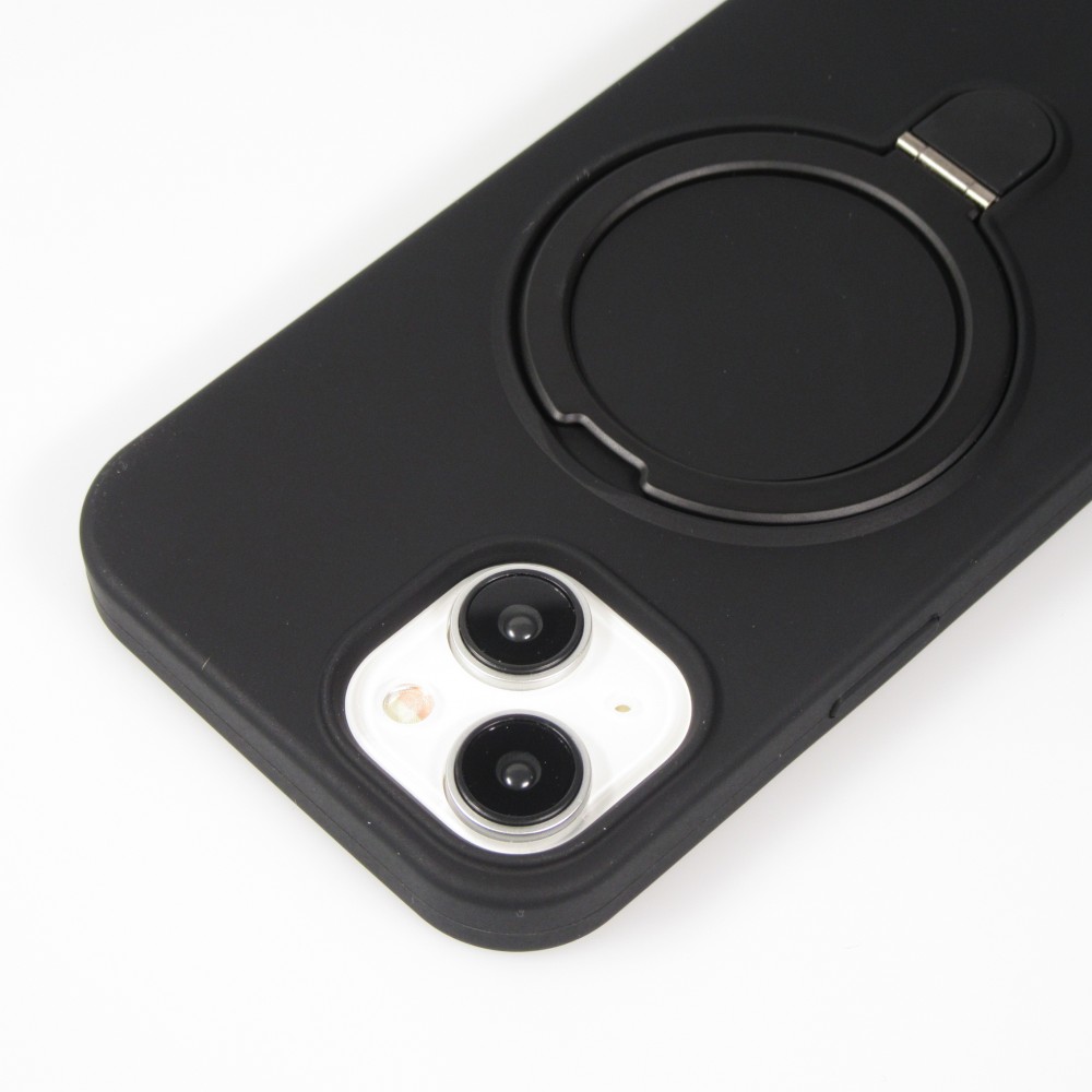 iPhone 14 Case H&uuml;lle - Silikon matt MagSafe mit Haltering - Schwarz
