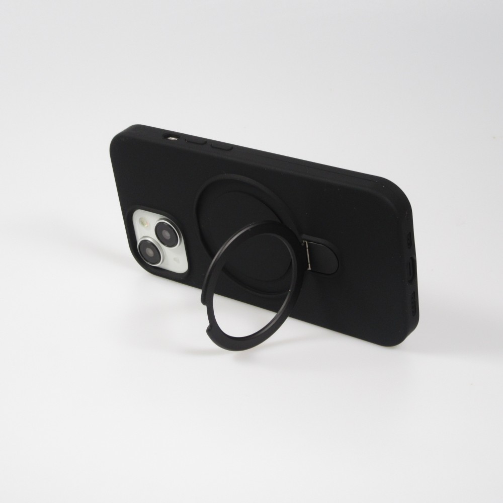 iPhone 14 Case H&uuml;lle - Silikon matt MagSafe mit Haltering - Schwarz
