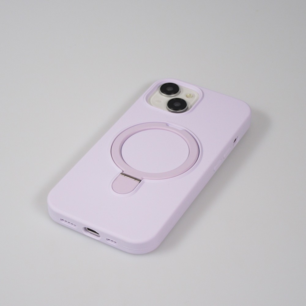 iPhone 14 Case H&uuml;lle - Silikon matt MagSafe mit Haltering - Hellviolett