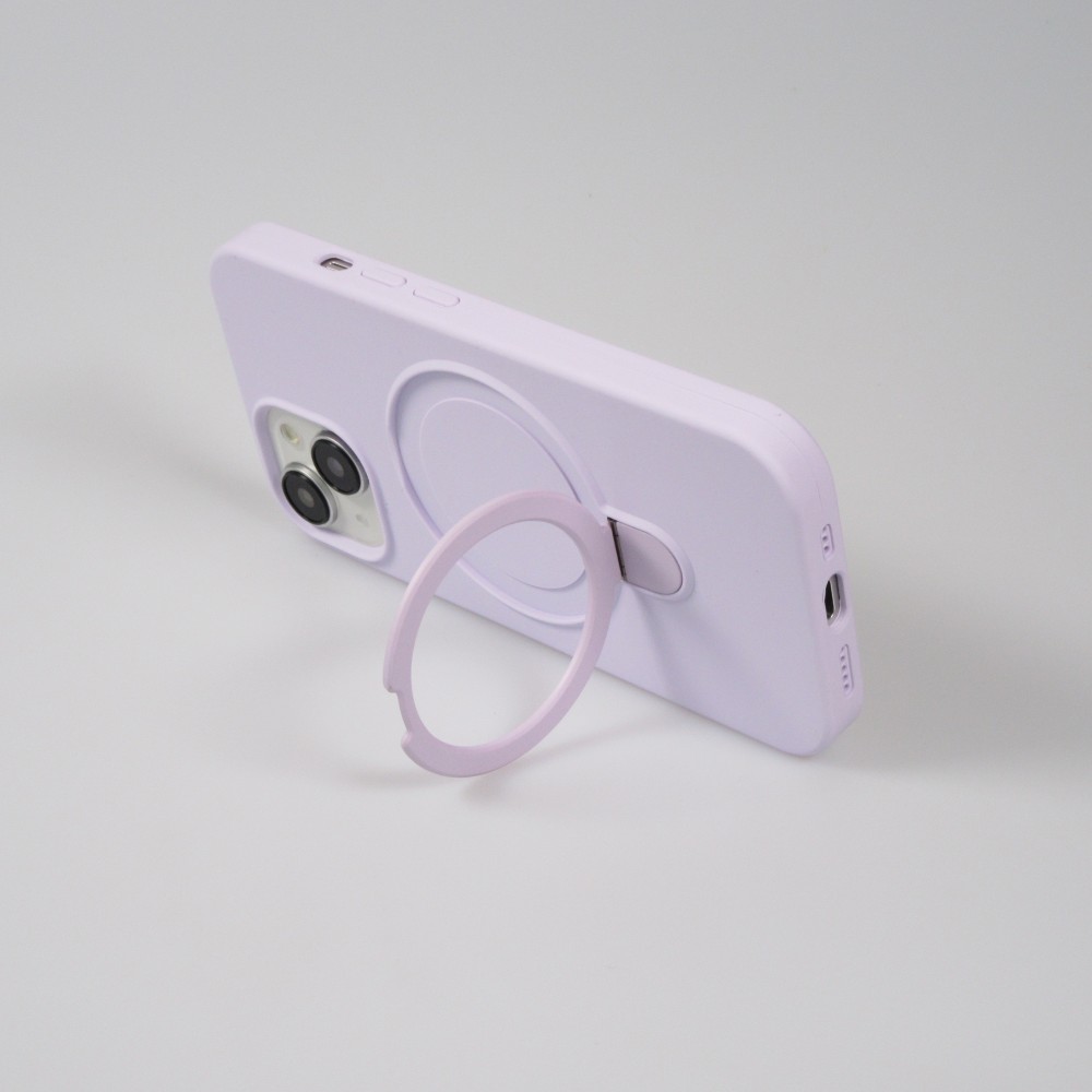 iPhone 14 Case H&uuml;lle - Silikon matt MagSafe mit Haltering - Hellviolett