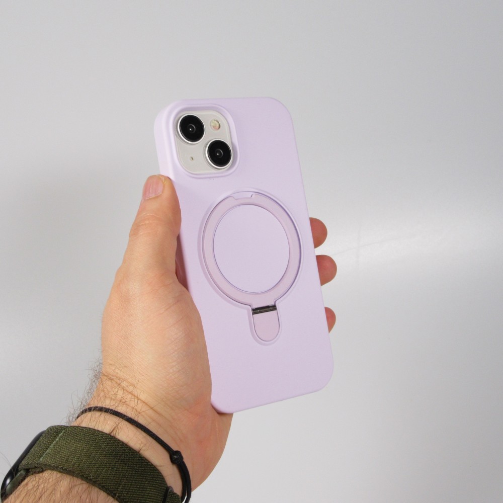 iPhone 14 Case H&uuml;lle - Silikon matt MagSafe mit Haltering - Hellviolett