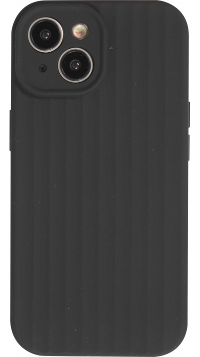 iPhone 14 Case Hülle - Mattes Soft-Touch-Silikon mit Relieflinien - Schwarz
