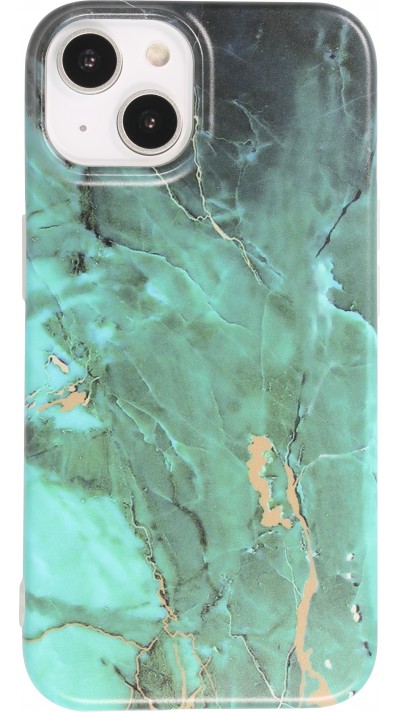 iPhone 14 Plus Case Hülle - Mattes Silikon mit aufgedrucktem Marmoreffekt - Grün
