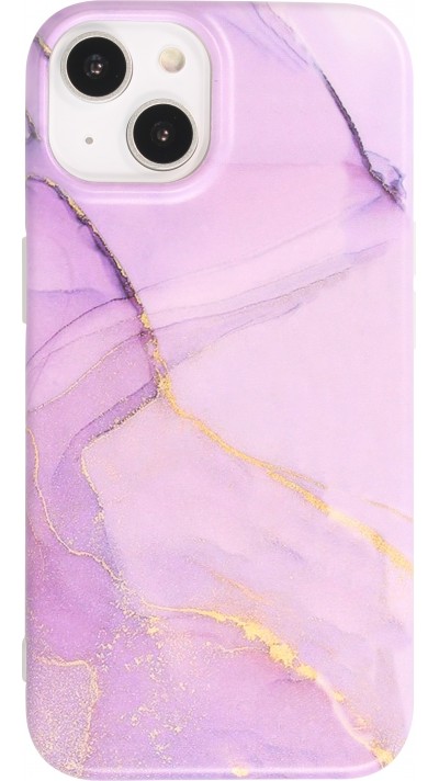 iPhone 14 Case Hülle - Mattes Silikon mit aufgedrucktem Marmoreffekt - Violett