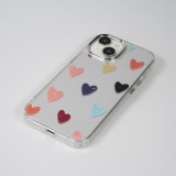iPhone 14 Case Hülle - Transparentes Silikon Many Hearts mit Spiegeleffekt