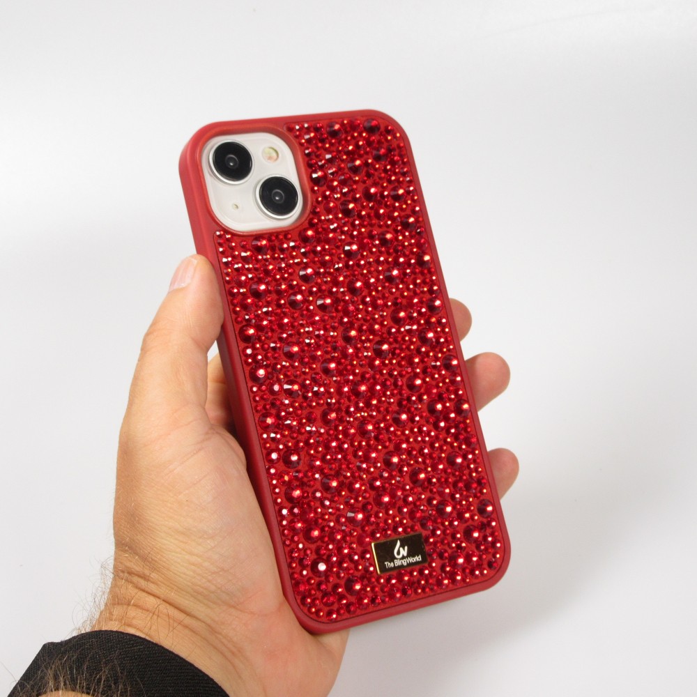 iPhone 15 Plus Case Hülle - Glitzer Diamant The Bling World - Rot