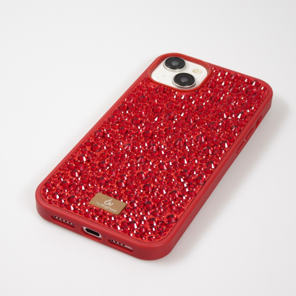iPhone 15 Plus Case Hülle - Glitzer Diamant The Bling World - Rot