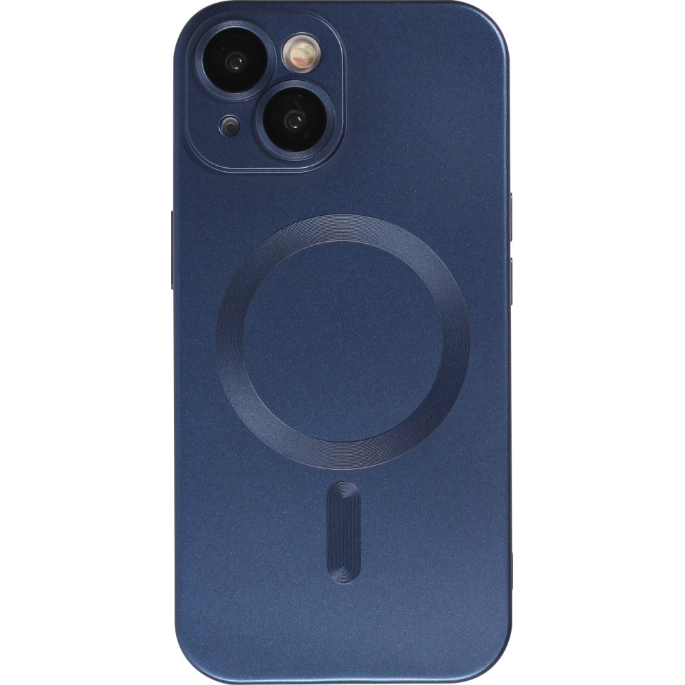 iPhone 15 Plus Case Hülle - Gummi weich mit Kameraschutzglas MagSafe - Dunkelblau