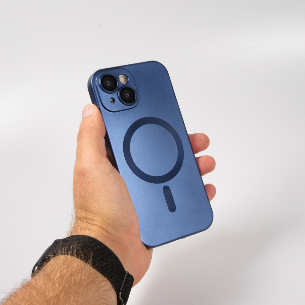 iPhone 15 Plus Case Hülle - Gummi weich mit Kameraschutzglas MagSafe - Dunkelblau