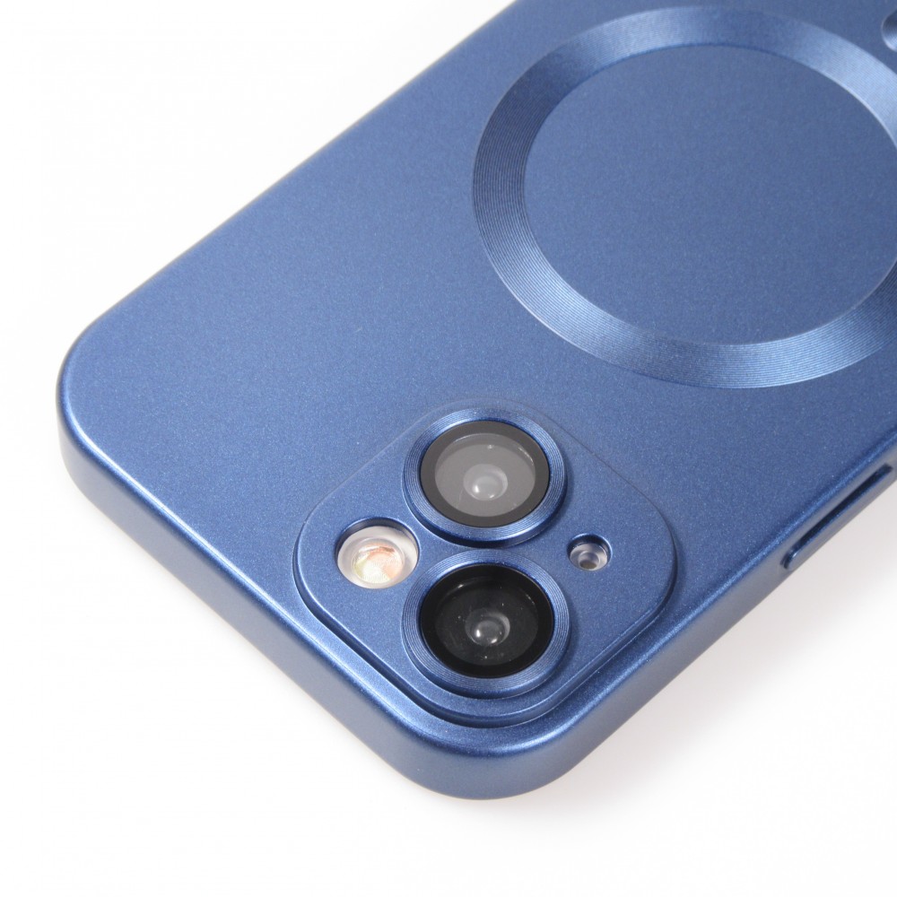 iPhone 15 Plus Case Hülle - Gummi weich mit Kameraschutzglas MagSafe - Dunkelblau