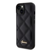 Coque iPhone 15 - Guess similicuir molletonné en carreaux et logo doré métallique en relief - Noir