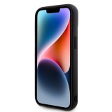 Coque iPhone 15 - Guess similicuir molletonné en carreaux et logo doré métallique en relief - Noir