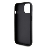 Coque iPhone 15 - Guess similicuir molletonné en carreaux et logo doré métallique en relief - Noir