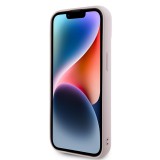 iPhone 15 Case Hülle - Guess Kunstleder-Fleece in Karomuster und goldfarbener Metallic-Logoprägung - Hellrosa