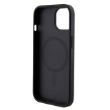 iPhone 15 Case Hülle - Guess Kunstleder Saffiano Gold Metall-Logo und MagSafe - Schwarz