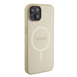 iPhone 15 Case Hülle - Guess Kunstleder Saffiano Gold Metall-Logo und MagSafe - Gold