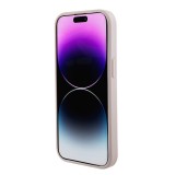 iPhone 15 Case Hülle - Guess Kunstleder Saffiano Gold Metall-Logo und MagSafe - Rosa