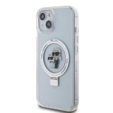 iPhone 15 Case Hülle - Karl Lagerfeld und Choupette Gel lackiert mit integriertem, abnehmbarem Metallstützring und Magsafe - Transparent