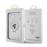 iPhone 15 Case Hülle - Karl Lagerfeld und Choupette Gel lackiert mit integriertem, abnehmbarem Metallstützring und Magsafe - Transparent