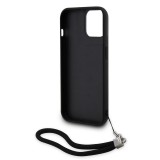 iPhone 15 Case Hülle - Karl Lagerfeld Pailletten Glitters reversible zweifarbig mit abnehmbarem Handgelenk Riemen - Schwarz / Silber