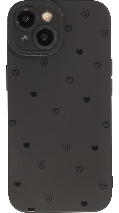 iPhone 15 Plus Case Hülle - Weiches Silikongel mit Kameraschutz - Many hearts - Schwarz