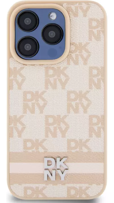 iPhone 15 Pro Max Case Hülle - DKNY Leinwand Kunstleder Monogramm Metall-Logo - Rosa