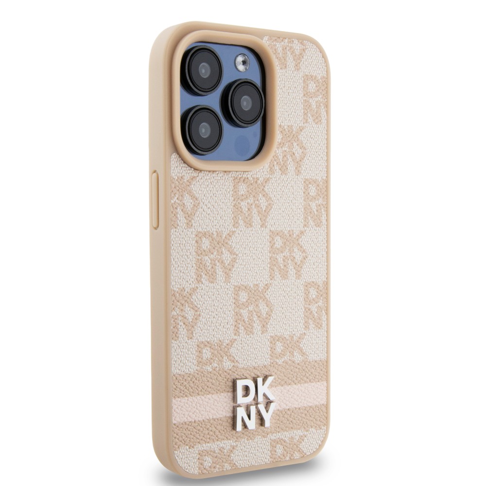 iPhone 15 Pro Max Case Hülle - DKNY Leinwand Kunstleder Monogramm Metall-Logo - Rosa