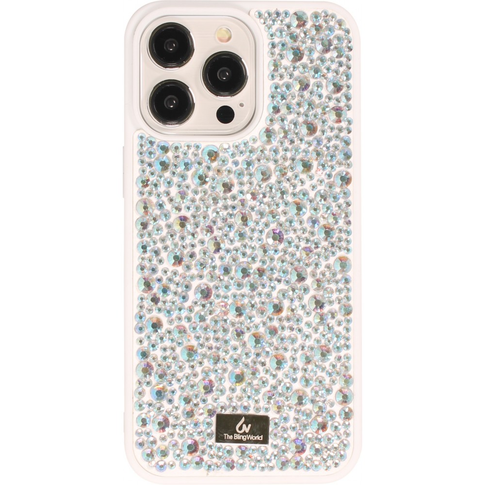 Coque iPhone 15 Pro Max - Diamant strass The Bling World - Blanc