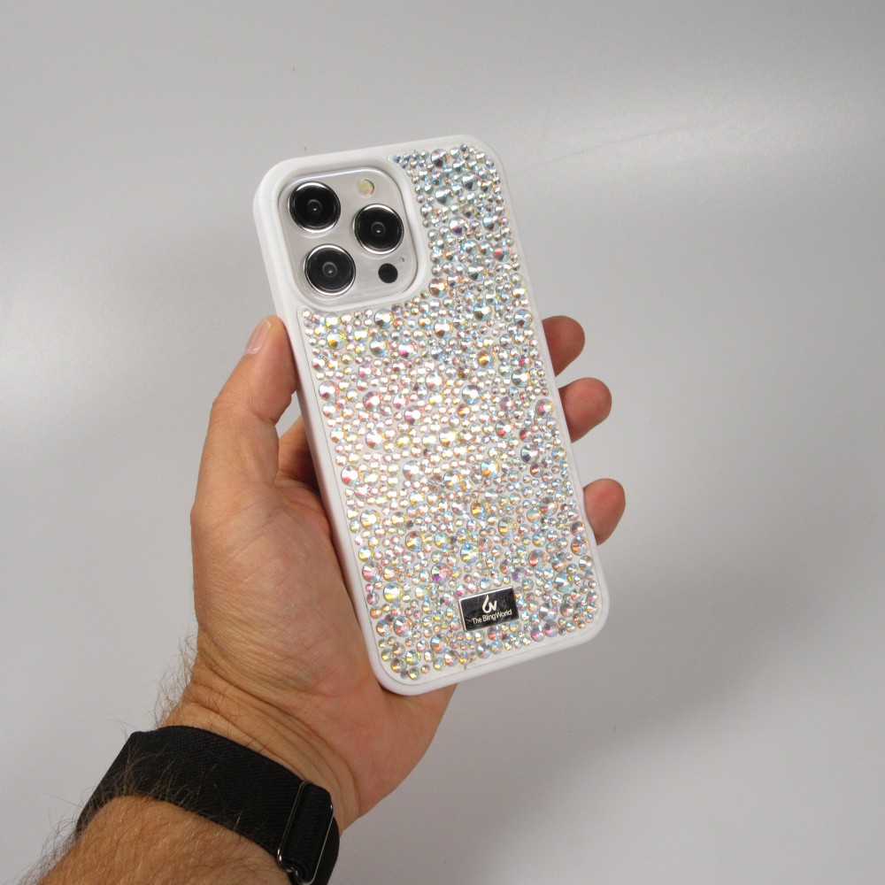 Coque iPhone 15 Pro Max - Diamant strass The Bling World - Blanc
