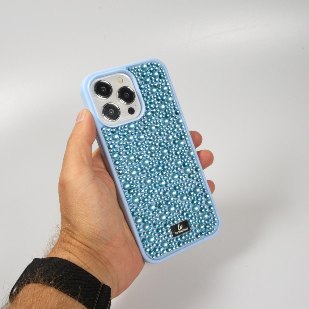 iPhone 15 Pro Max Case Hülle - Glitzer Diamant The Bling World - Hellblau